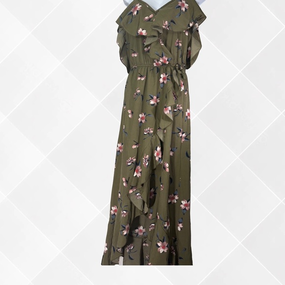 NEW Blush Sz Med Chic Floral Olive Green Maxi Dress - Picture 1 of 10